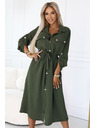 numoco 531-5 Midi-Hemdblusenkleid mit goldenen Knöpfen und Krawatte - KHAKI