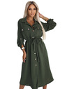 numoco 531-5 Midi-Hemdblusenkleid mit goldenen Knöpfen und Krawatte - KHAKI