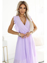 numoco 315-7 EMILY Plissiertes Kleid mit Volants und Ausschnitt - Heidefarben