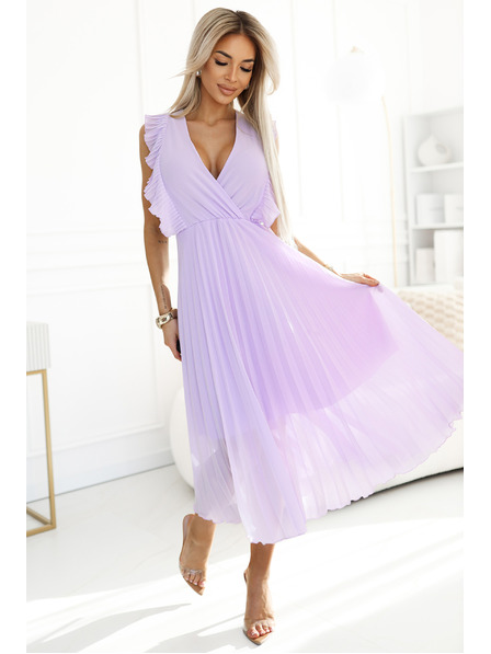 numoco 315-7 EMILY Plissiertes Kleid mit Volants und Ausschnitt - Heidefarben
