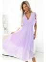 numoco 315-7 EMILY Plissiertes Kleid mit Volants und Ausschnitt - Heidefarben