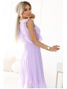numoco 315-7 EMILY Plissiertes Kleid mit Volants und Ausschnitt - Heidefarben
