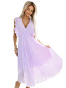 numoco 315-7 EMILY Plissiertes Kleid mit Volants und Ausschnitt - Heidefarben