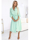 numoco 531-4 Midi-Hemdkleid mit goldenen Knöpfen und Krawatte - mintblau