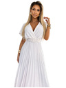numoco 585-1 Plissiertes Sommer-Midi-Kleid mit Ausschnitt und breitem Gürtel - ecru