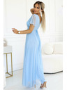 numoco 562-5 NASTIA Langes Kleid mit Ausschnitt und kurzen Ärmeln - hellblau