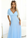 numoco 562-5 NASTIA Langes Kleid mit Ausschnitt und kurzen Ärmeln - hellblau