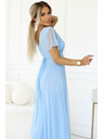numoco 562-5 NASTIA Langes Kleid mit Ausschnitt und kurzen Ärmeln - hellblau