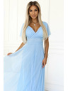 numoco 562-5 NASTIA Langes Kleid mit Ausschnitt und kurzen Ärmeln - hellblau