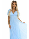 numoco 562-5 NASTIA Langes Kleid mit Ausschnitt und kurzen Ärmeln - hellblau