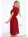 numoco 465-5 MIA Plissiertes Chiffon-Midi-Kleid mit breitem Gürtel - weinrot