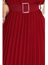 numoco 465-5 MIA Plissiertes Chiffon-Midi-Kleid mit breitem Gürtel - weinrot