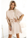 numoco 287-38 SOFIA Schmetterlingskleid mit Taillenbindung - dunkel beige