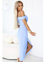 numoco 564-9 CALLIE Midi-Kleid mit freien Schultern und tiefem Ausschnitt - hellblau