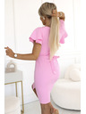 numoco 479-10 NINA Elegantes Kleid mit V-Ausschnitt, Ärmeln und Gürtel - zuckrosa