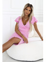 numoco 479-10 NINA Elegantes Kleid mit V-Ausschnitt, Ärmeln und Gürtel - zuckrosa