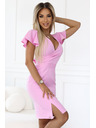 numoco 479-10 NINA Elegantes Kleid mit V-Ausschnitt, Ärmeln und Gürtel - zuckrosa
