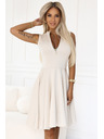 numoco 573-3 Exklusives Kleid mit erweitertem Unterteil und goldenem Reißverschluss - beige