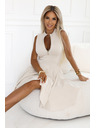 numoco 573-3 Exklusives Kleid mit erweitertem Unterteil und goldenem Reißverschluss - beige