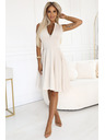 numoco 573-3 Exklusives Kleid mit erweitertem Unterteil und goldenem Reißverschluss - beige