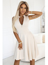 numoco 573-3 Exklusives Kleid mit erweitertem Unterteil und goldenem Reißverschluss - beige