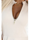 numoco 573-3 Exklusives Kleid mit erweitertem Unterteil und goldenem Reißverschluss - beige