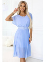 numoco 465-4 MIA Chiffon-Midi-Kleid mit breitem Gürtel - hellblau