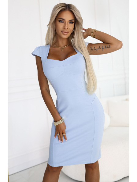 numoco 318-8 Elegantes Midi-Kleid mit schönem Ausschnitt - hellblau