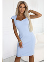 numoco 318-8 Elegantes Midi-Kleid mit schönem Ausschnitt - hellblau