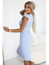 numoco 318-8 Elegantes Midi-Kleid mit schönem Ausschnitt - hellblau