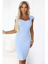 numoco 318-8 Elegantes Midi-Kleid mit schönem Ausschnitt - hellblau