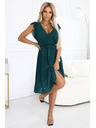 numoco 374-8 POLINA Plissiertes Kleid mit Ausschnitt und Volants - grün
