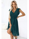 numoco 374-8 POLINA Plissiertes Kleid mit Ausschnitt und Volants - grün