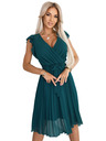 numoco 374-8 POLINA Plissiertes Kleid mit Ausschnitt und Volants - grün