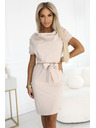 numoco 240-5 ROXI Kleid mit asymmetrischem Rock und Gürtel - beige