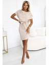 numoco 240-5 ROXI Kleid mit asymmetrischem Rock und Gürtel - beige