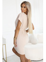 numoco 240-5 ROXI Kleid mit asymmetrischem Rock und Gürtel - beige