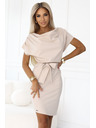 numoco 240-5 ROXI Kleid mit asymmetrischem Rock und Gürtel - beige