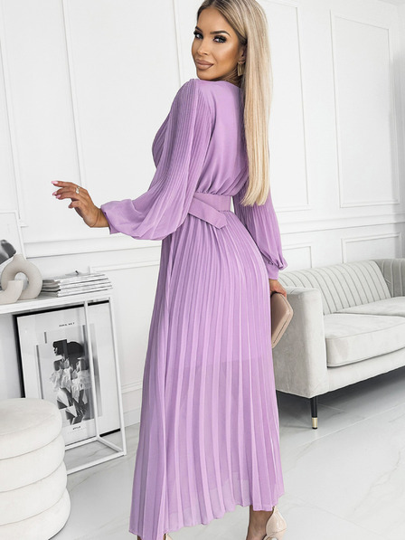 numoco Plissee-Kleid mit Gürtel und Ausschnitt - heather Numoco KLARA