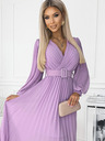 numoco Plissee-Kleid mit Gürtel und Ausschnitt - heather Numoco KLARA