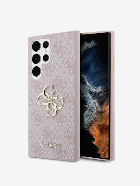 Guess PU 4G Metall-Logo Rückseite für Samsung Galaxy S24 Ultra Pink Handyhülle