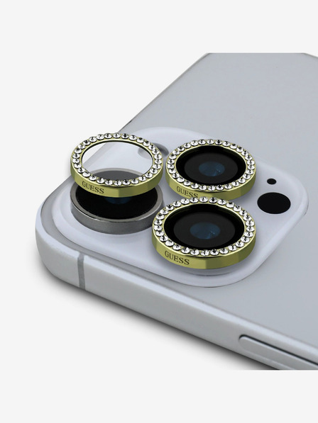 Guess Fixed Glitzer Objektivschutz für iPhone 16 Pro/16 Pro Max Gold Handyhülle