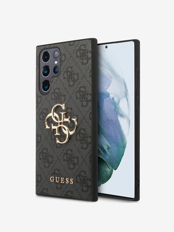 Guess PU 4G Metall-Logo Rückseite für Samsung Galaxy S24 Ultra Grau Handyhülle
