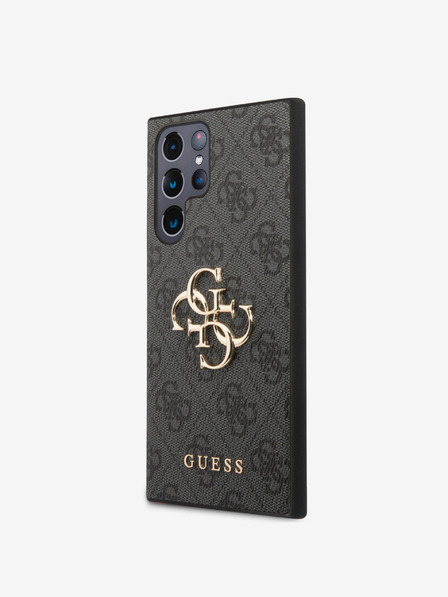Guess PU 4G Metall-Logo Rückseite für Samsung Galaxy S24 Ultra Grau Handyhülle