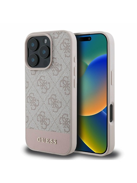 Guess PU 4G Stripe Rückseite für iPhone 16 Pro Pink Handyhülle