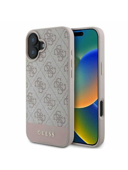 Guess PU 4G Stripe Rückseite für iPhone 16 Pink Handyhülle