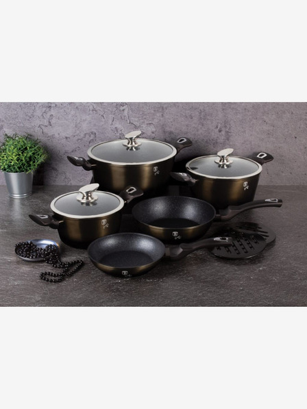 Berlingerhaus Kochtopf mit Marmoroberfläche 24 cm Shiny Black Collection 2 Deckel BERLINGERHAUS