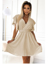 numoco Damen Kleid mit Umschlagkragen, Ärmeln und Gürtel - beige