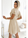 numoco Damen Kleid mit Umschlagkragen, Ärmeln und Gürtel - beige