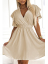 numoco Damen Kleid mit Umschlagkragen, Ärmeln und Gürtel - beige